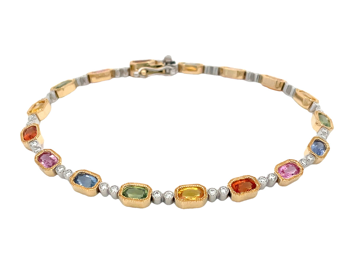 RAINBOW SAPPHIRE OVAL BEZEL & DIAMOND BRACELET