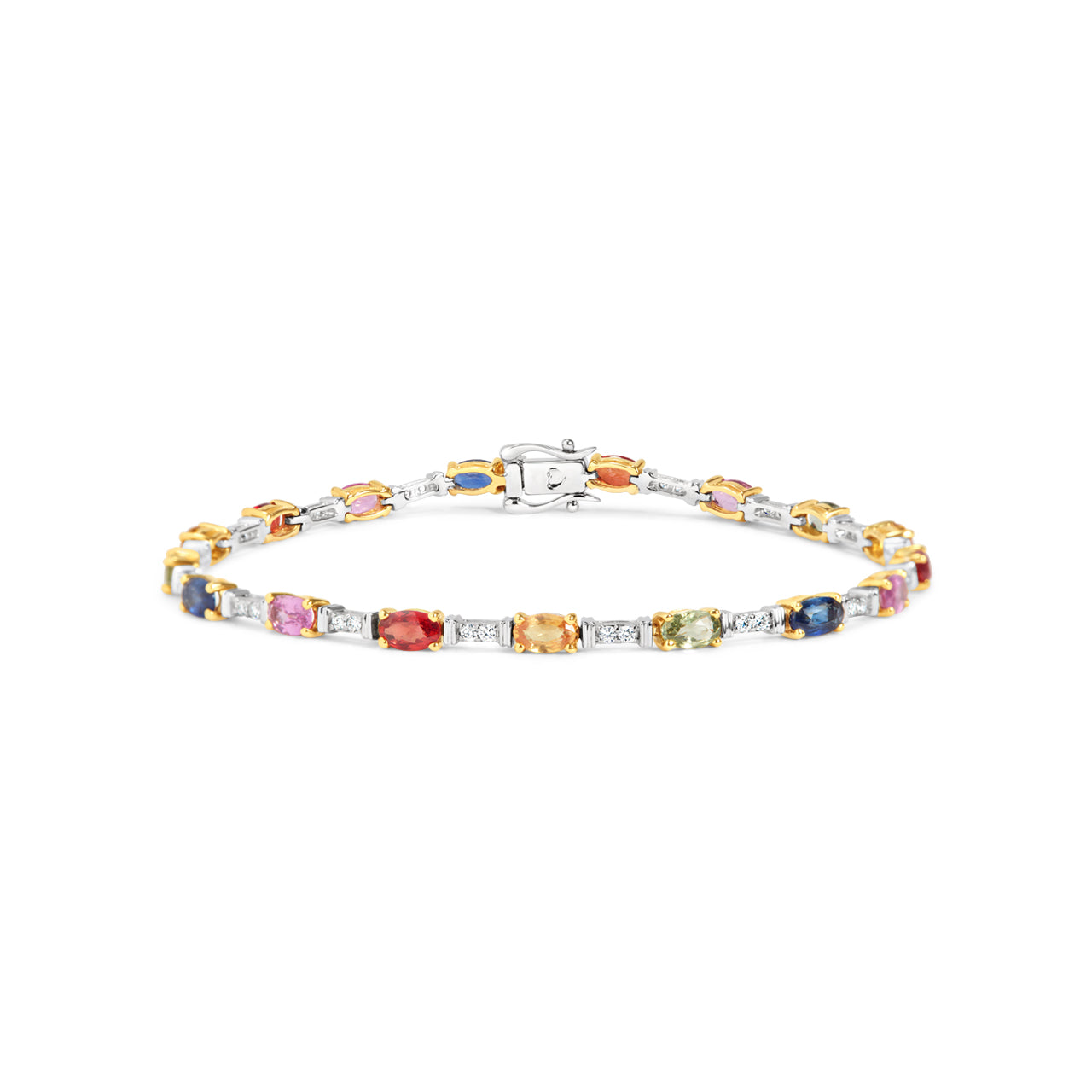 Rainbow Sapphire & Diamond Oval Line Bracelet