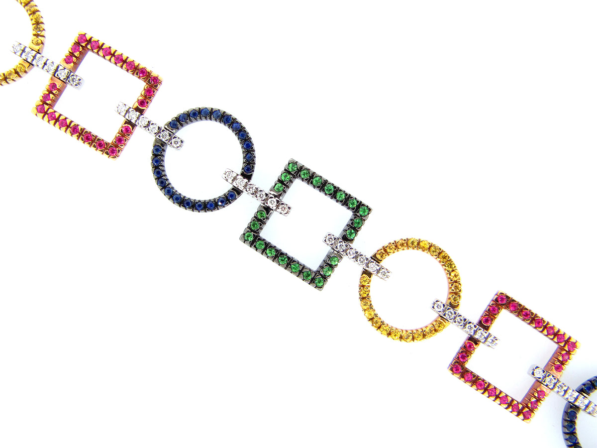 RAINBOW SAPPHIRE ,TSAVORITE & DIAMOND BRACELET, 18KM (H/U), C=3.35