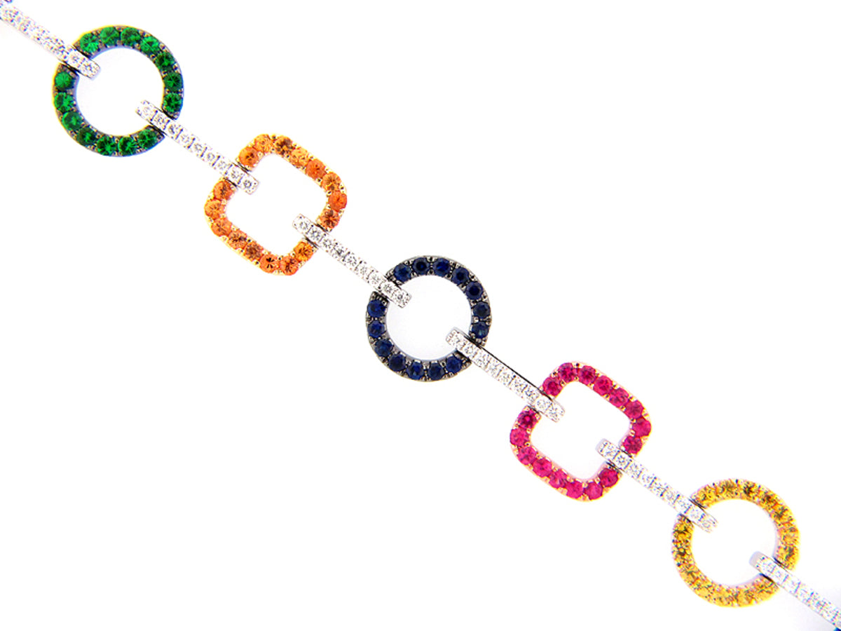 RAINBOW SAPPHIRE, TSAVORITE & DIAMOND BRACELET, 14KZ (H/U), C=4.93