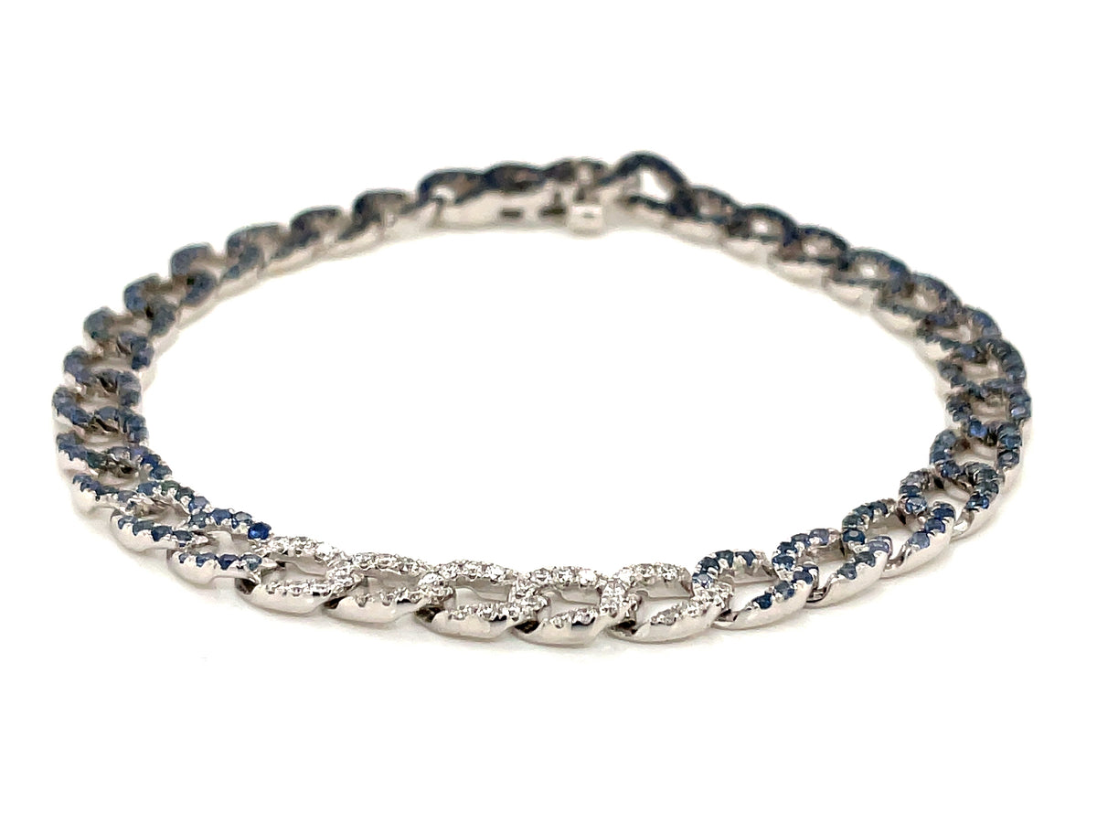 SAPPHIRE & DIAMOND PAVE CUBAN LINK BRACELET, 5.6MM, 14KW (H)