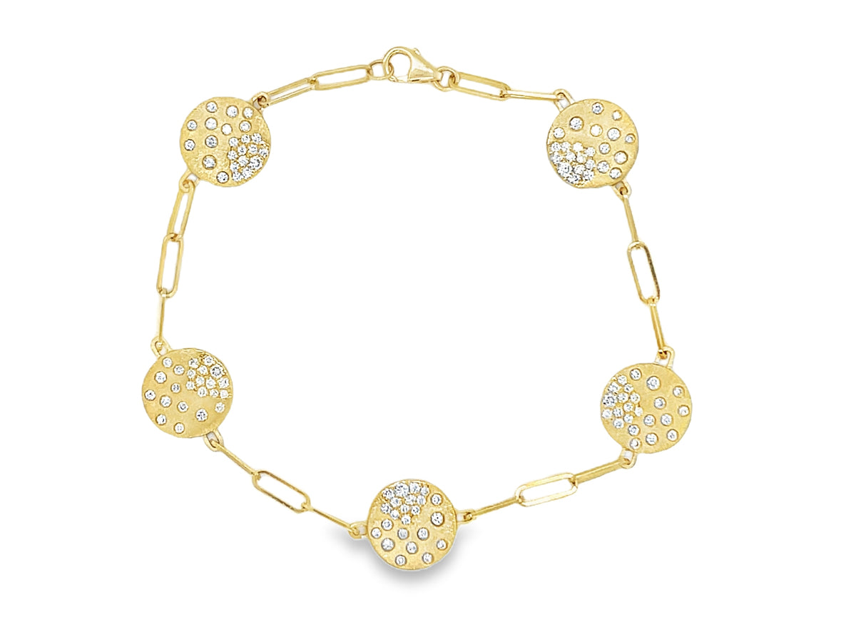 DIAMOND CONFETTI DISC PAPERCLIP BRACELET, 7", SATIN FINISH