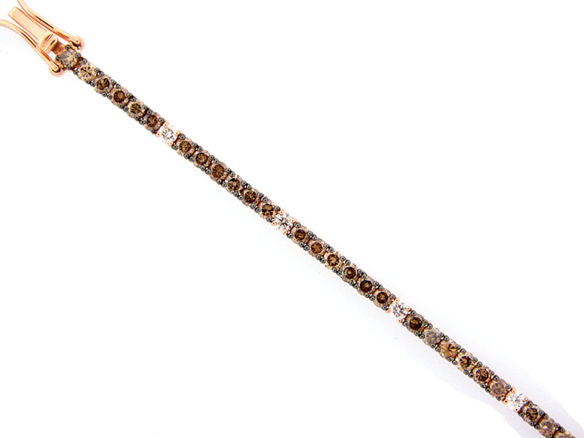 BROWN & WHITE DIAMOND BRACELET, 14KR (N)