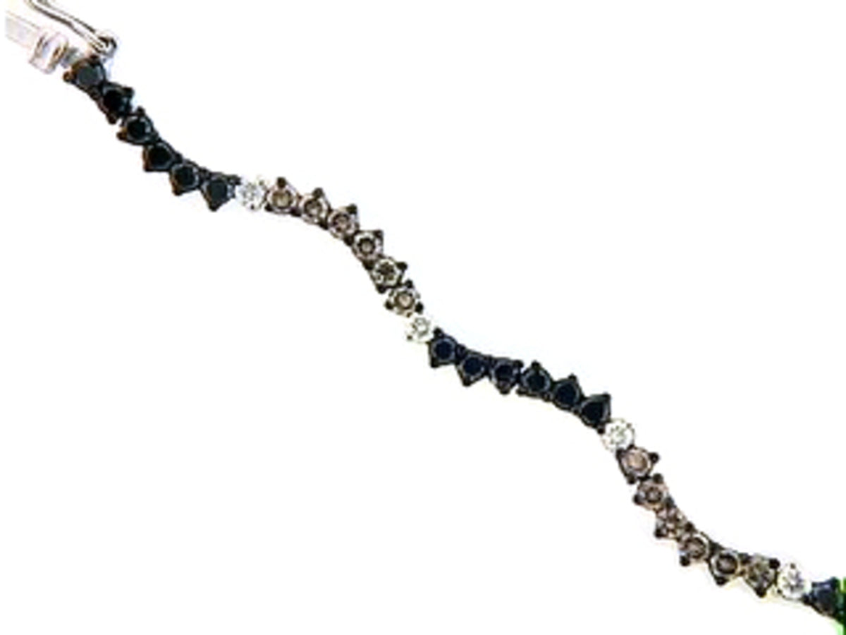 BLACK, BROWN & WHITE DIAMOND BRACELET, 14KW (R/N)