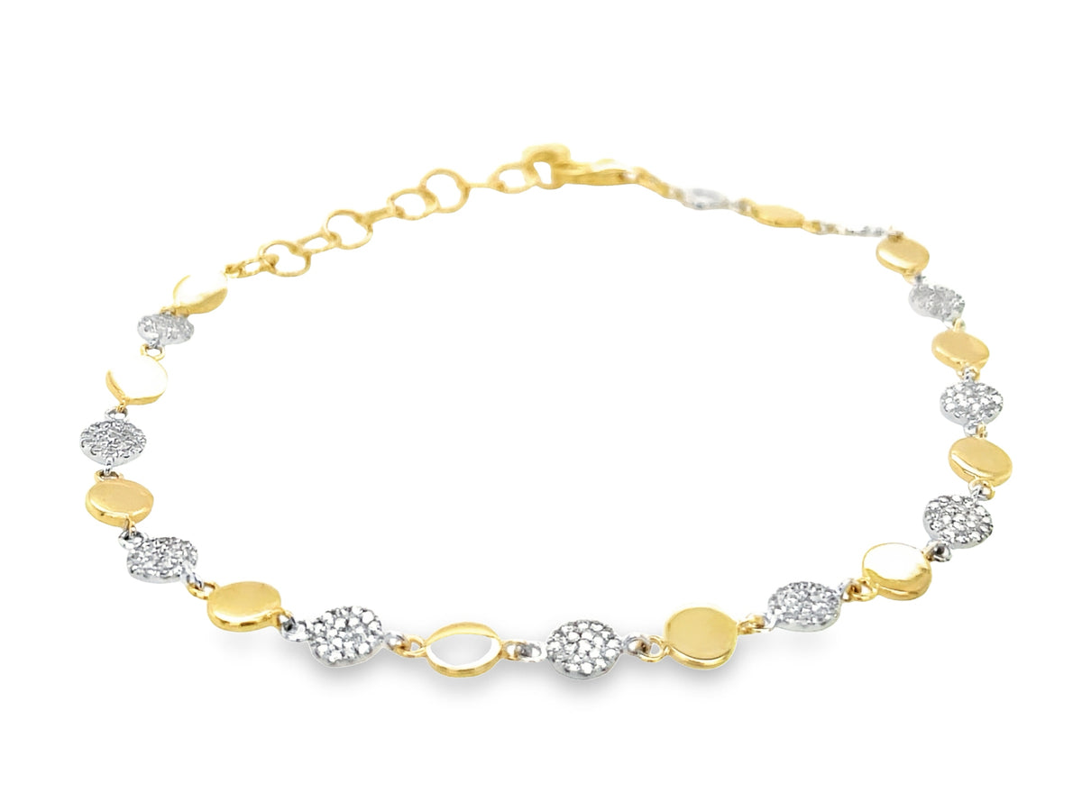 DIAMOND DISC ALTERNATING GOLD BRACELET, 6+1.5"