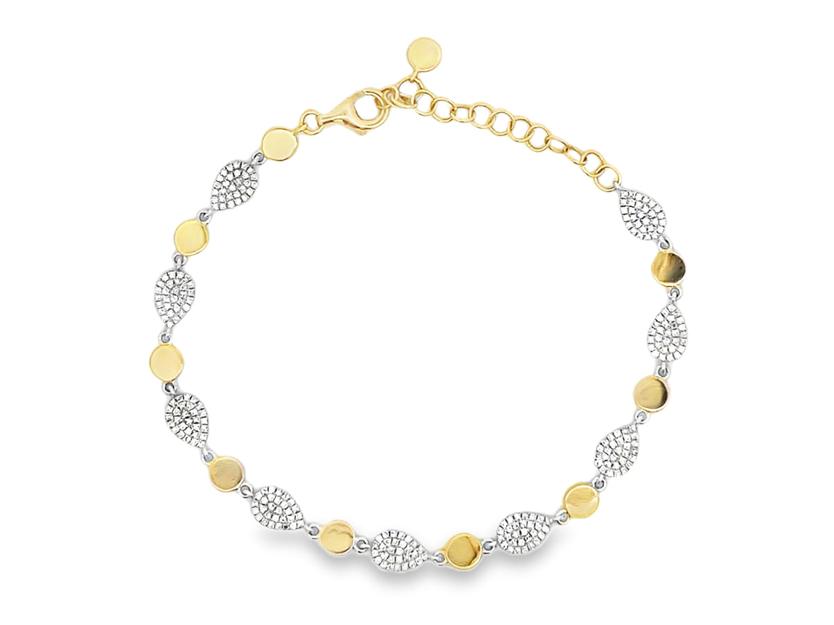 DIAMOND DISC ALTERNATING PEAR BRACELET, 6" + 1.5"