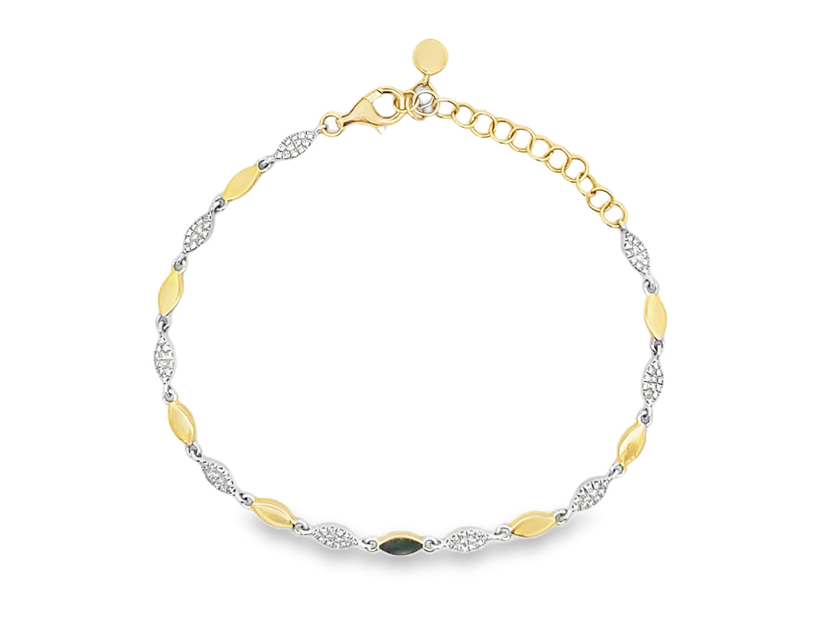 DIAMOND DISC ALTERNATING MARQUISE BRACELET, 6" + 1.5"