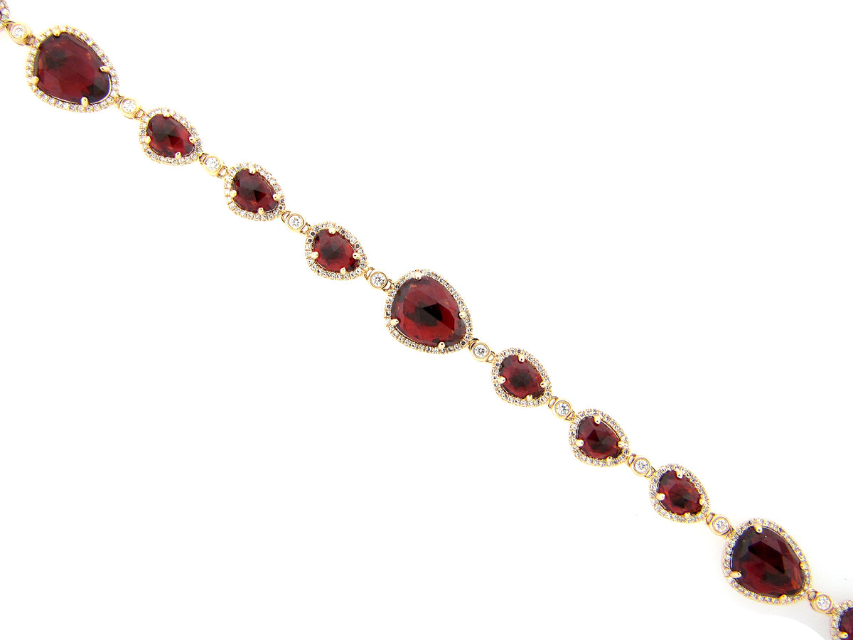 GARNET & DIAMOND BRACELET, 6" PLUS 1.5" EXTENSION, 14KY (N)
