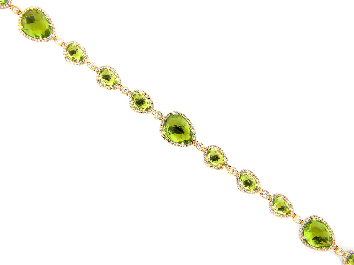 PERIDOT & DIAMOND BRACELET,6" PLUS 1.5 " EXTENSION, 14KY (N)