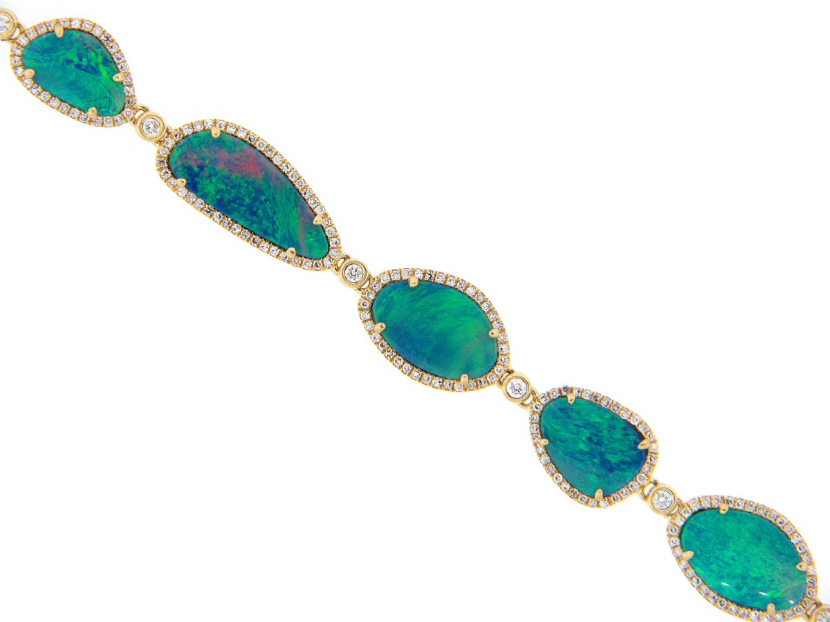 BLACK OPAL DOUBLET & DIAMOND BRACELET, 18KY (ASBL)