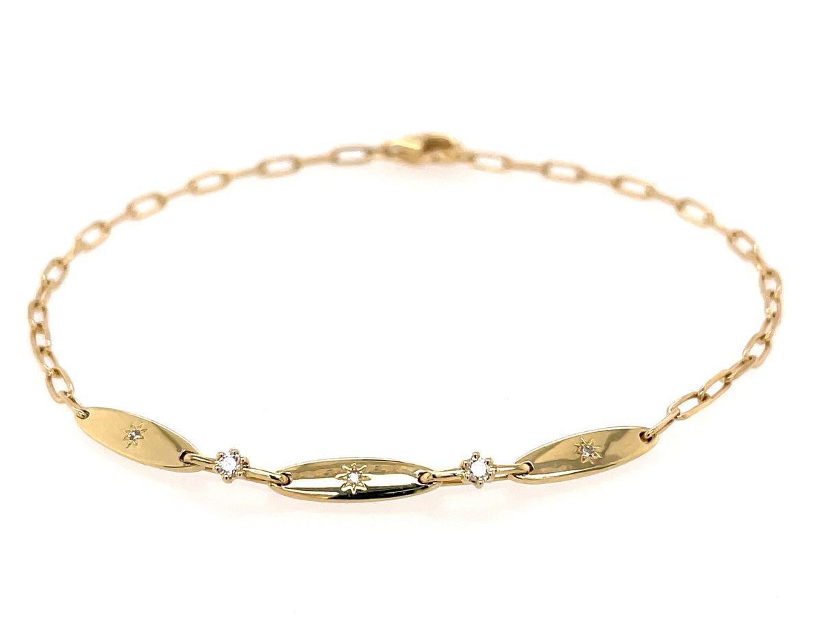 DIAMOND 3 SECTION STAR PAPERCLIP CHAIN BRACELET