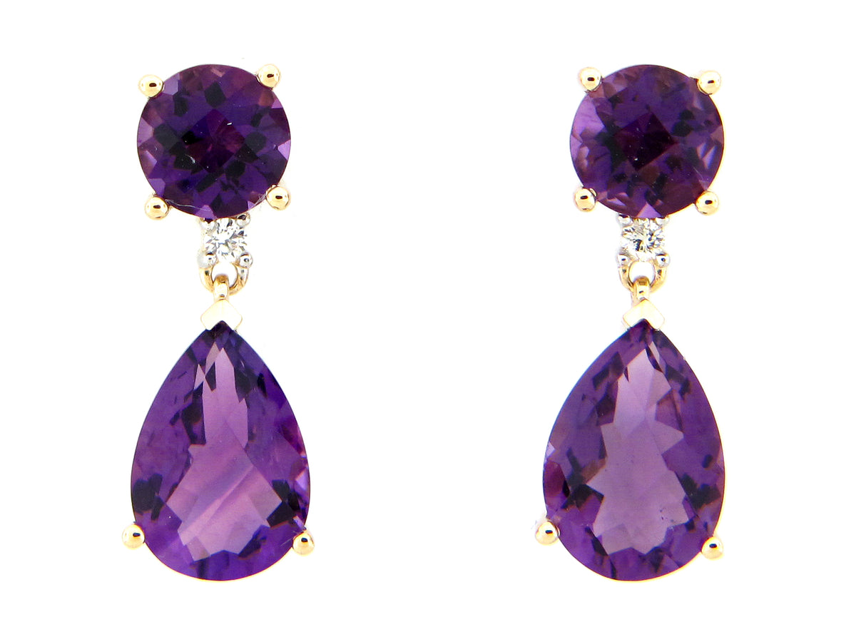 AMETHYST & DIAMOND DANGLE EARRING, 14KY (H)