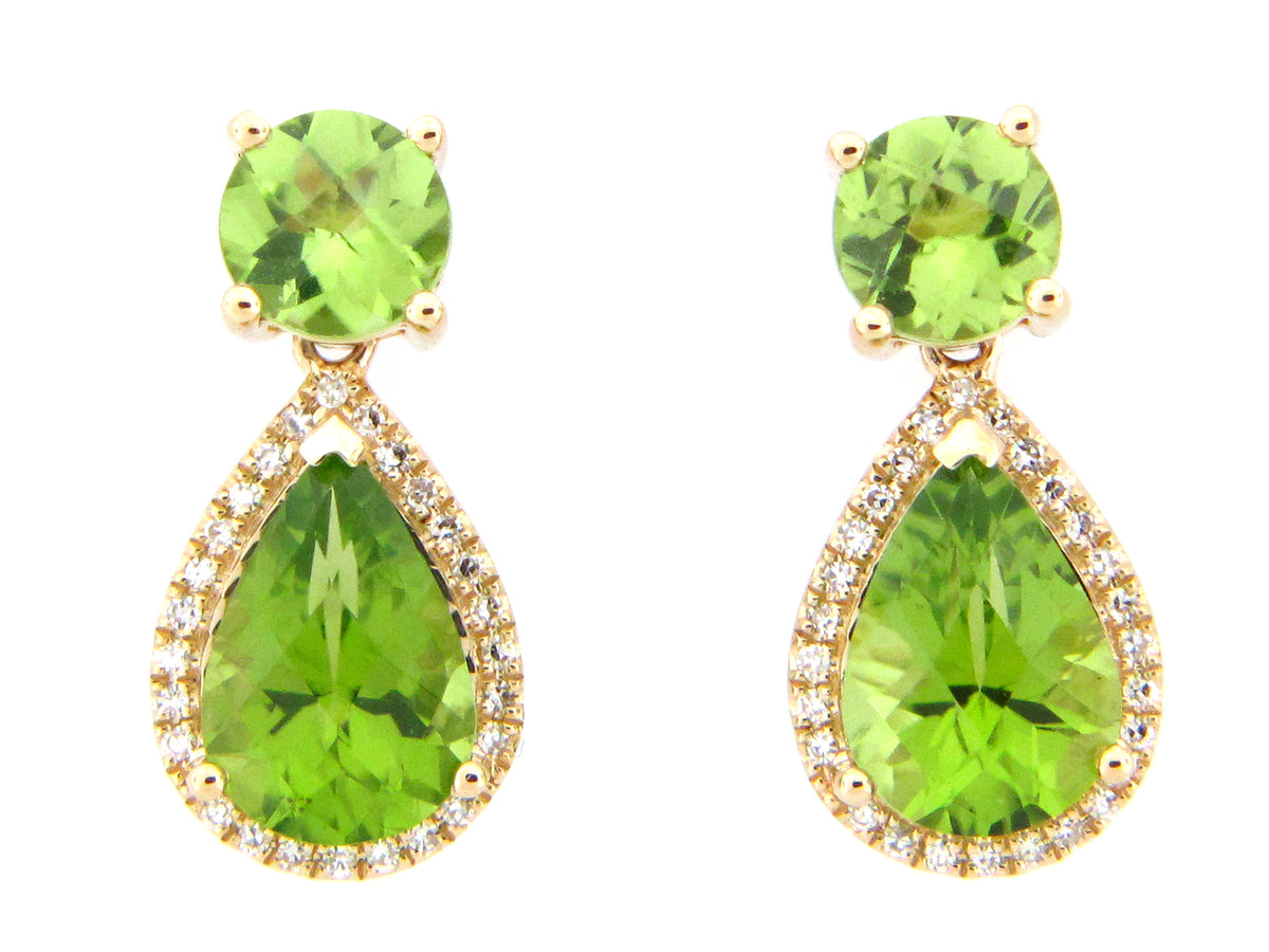 PERIDOT & DIAMOND DANGLE EARRING, 14KY (N)