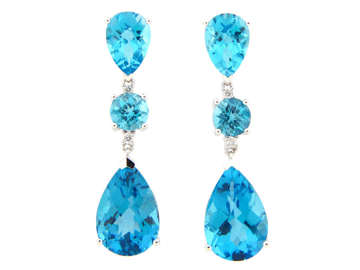 SWISS BLUE TOPAZ & DIAMOND DANGLE EARRING, 14KW (R)