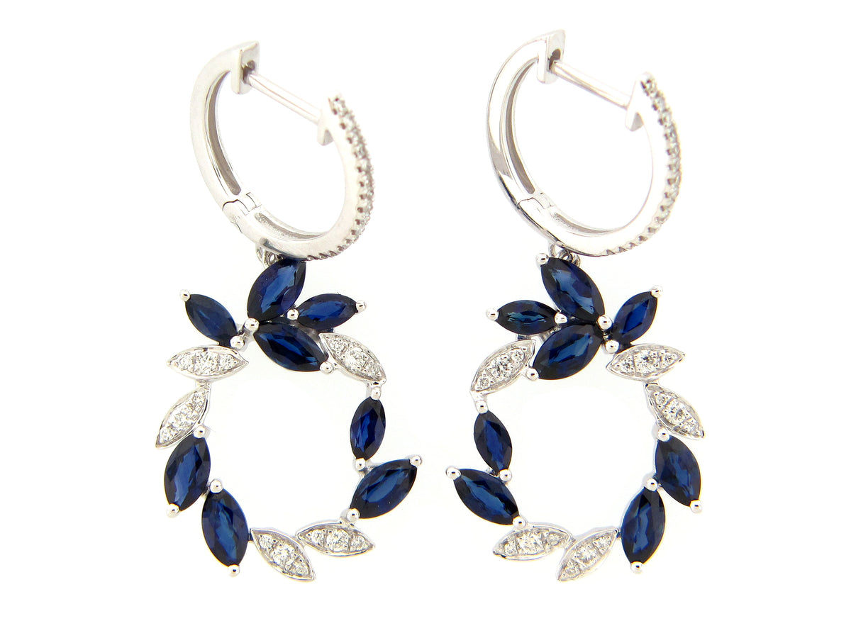 SAPPHIRE & DIAMOND WREATH DANGLE EARRING, 14KW (H)