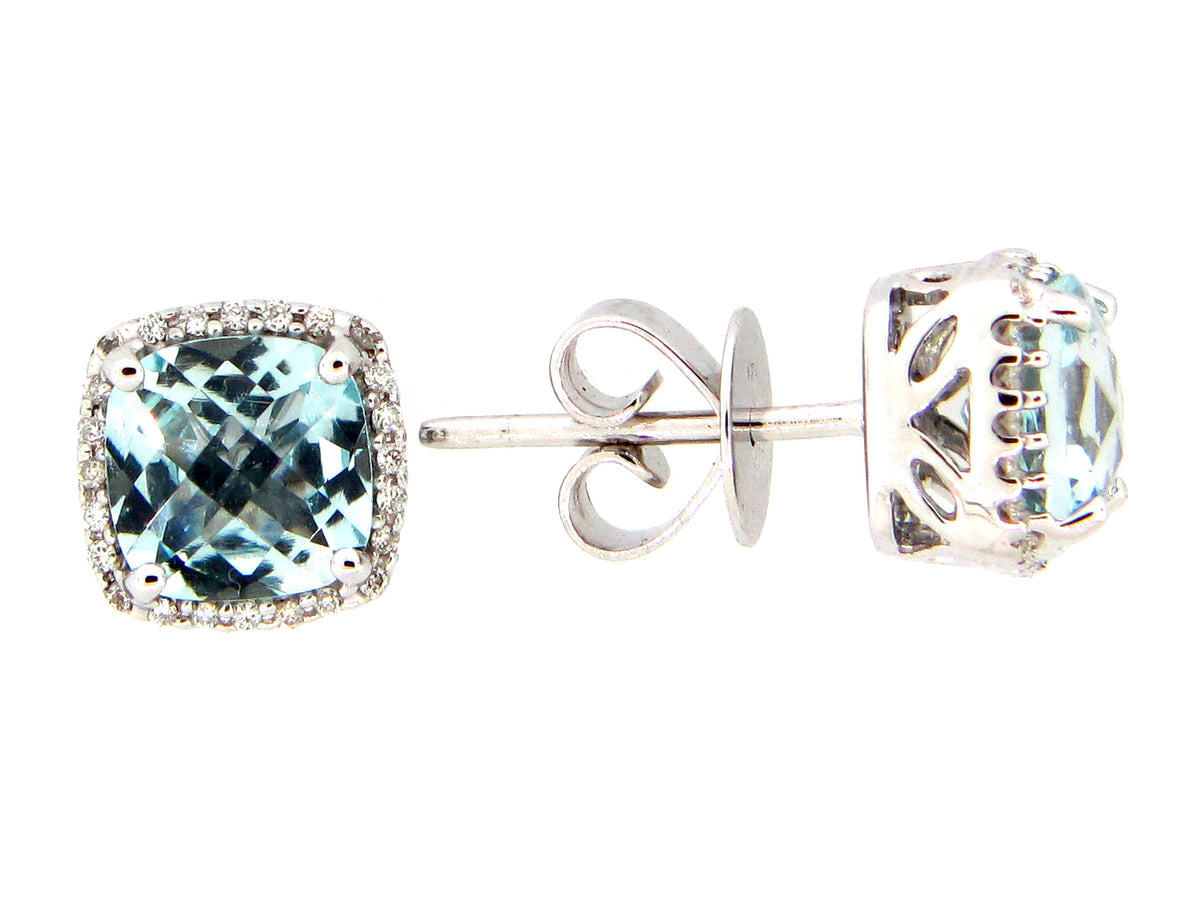 AQUA & DIAMOND EARRING, 14KW (H)