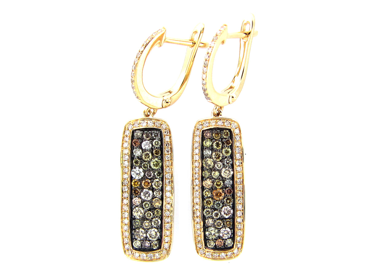 FANCY COLOR DIAMOND PAVE BAR EARRING, 14KY (N)