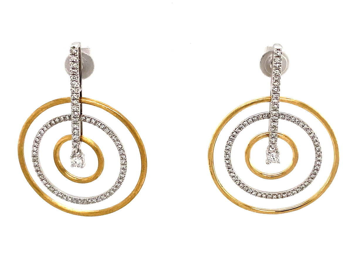 DIAMOND 3 CIRCLE DANGLE EARRING, SATIN FINISH