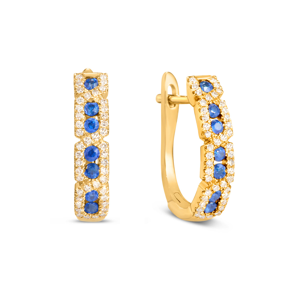 Sapphire & Diamond Geometric Halo Huggie Earring