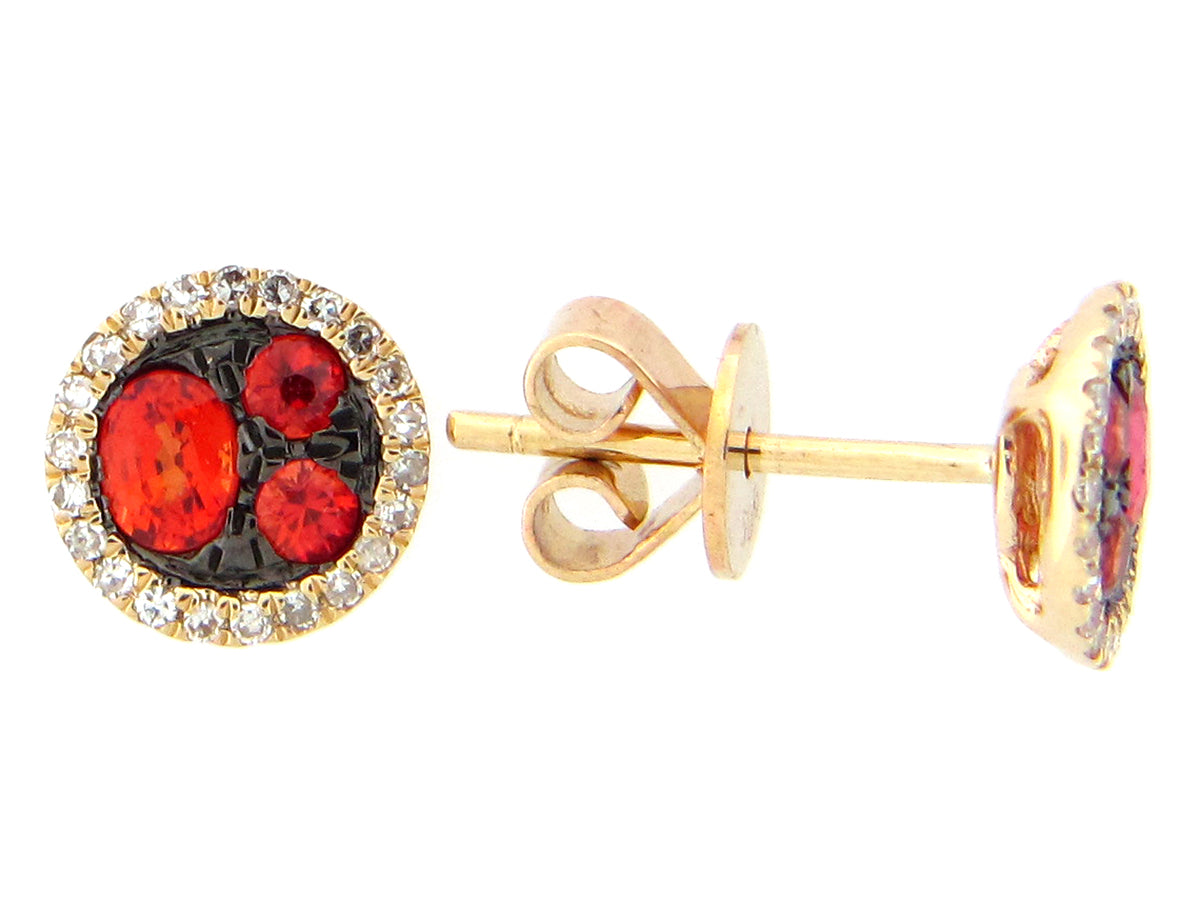 ORANGE SAPPHIRE & DIAMOND ROUND STUD EARRING, 14KY (U)