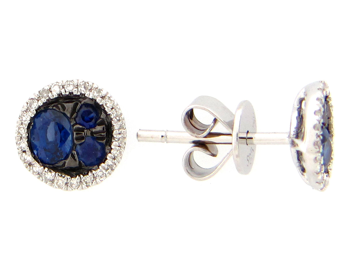 SAPPHIRE & DIAMOND ROUND STUD EARRING, 14KW (H)