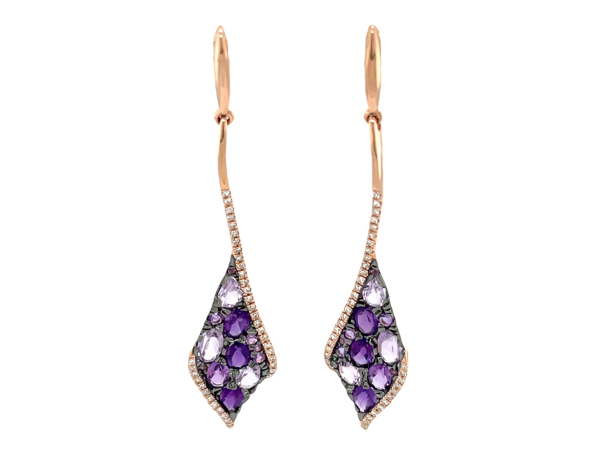 AMETHYST MIX CLUSTER & DIAMOND DROP EARRING, 55MM
