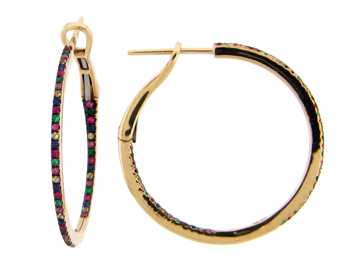 RAINBOW SAPPHIRE & TSAVORITE HOOP EARRING, 26MM, 14KY (H/U)