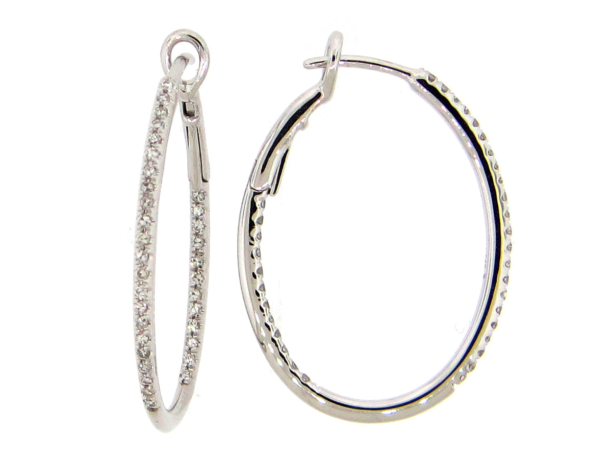 Diamond Oval Hoop Earring, 26x20mm, 14kw (N)
