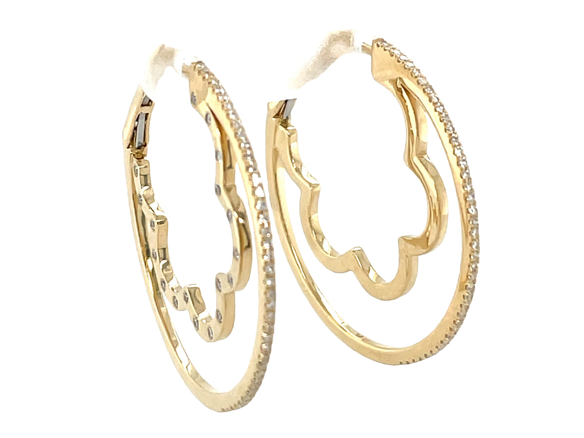 DIAMOND HOOP WITH FLOWER INSET EARRING, 30MM