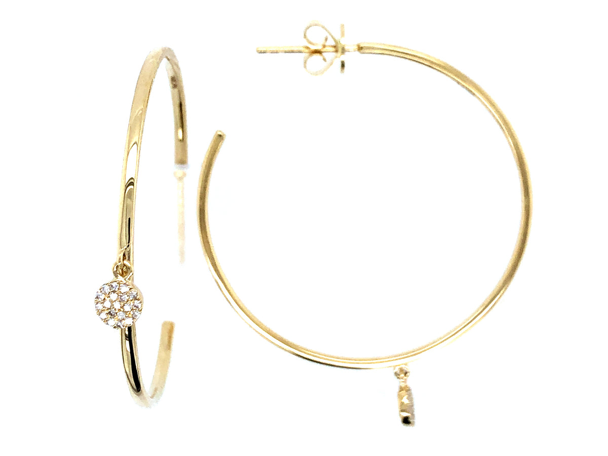 DIAMOND DISC 35MM J HOOP EARRING, 14KY (N)