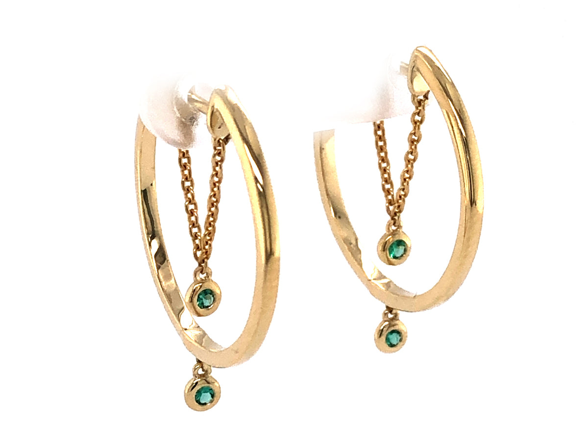 EMERALD HOOP DANGLE CHAIN EARRING