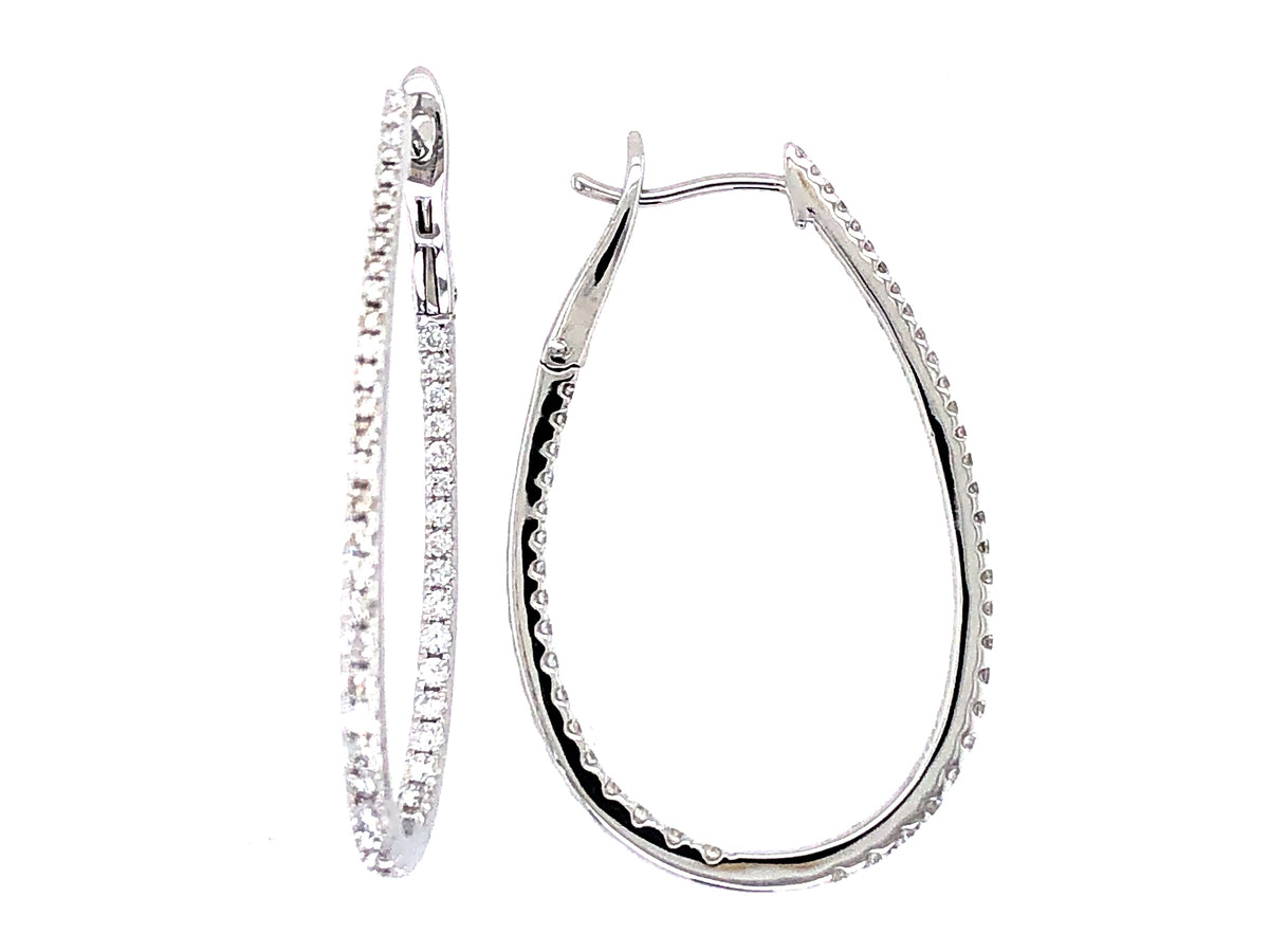 DIAMOND LARGE OVAL HOOP EARRING, 38X25MM, 14KW (N)