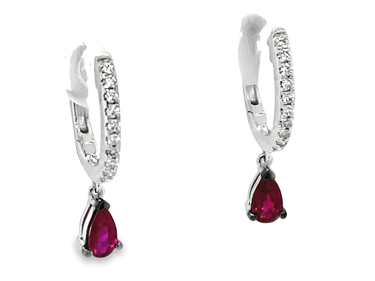 RUBY PEAR & DIAMOND DANGLE EARRING