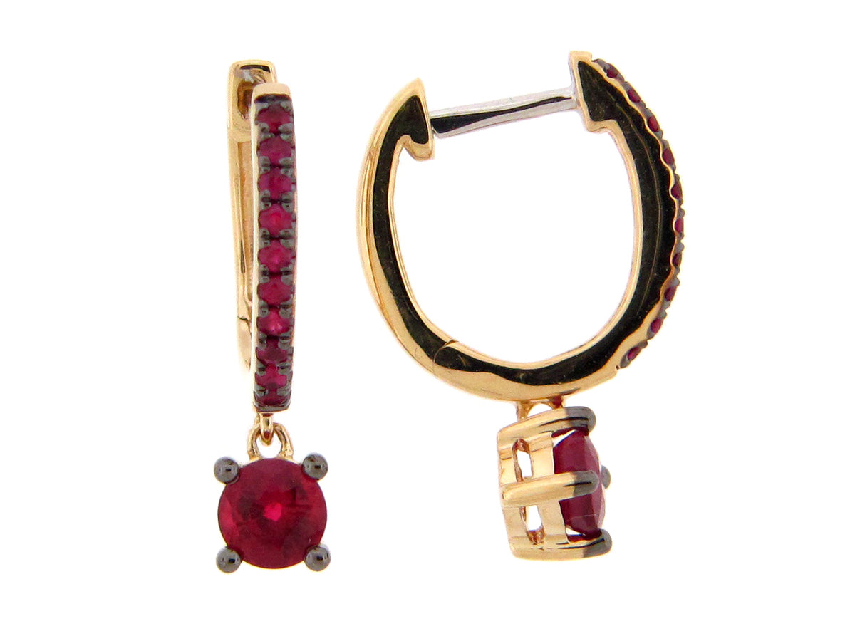 RUBY HOOP DANGLE EARRING, 14KY (H)
