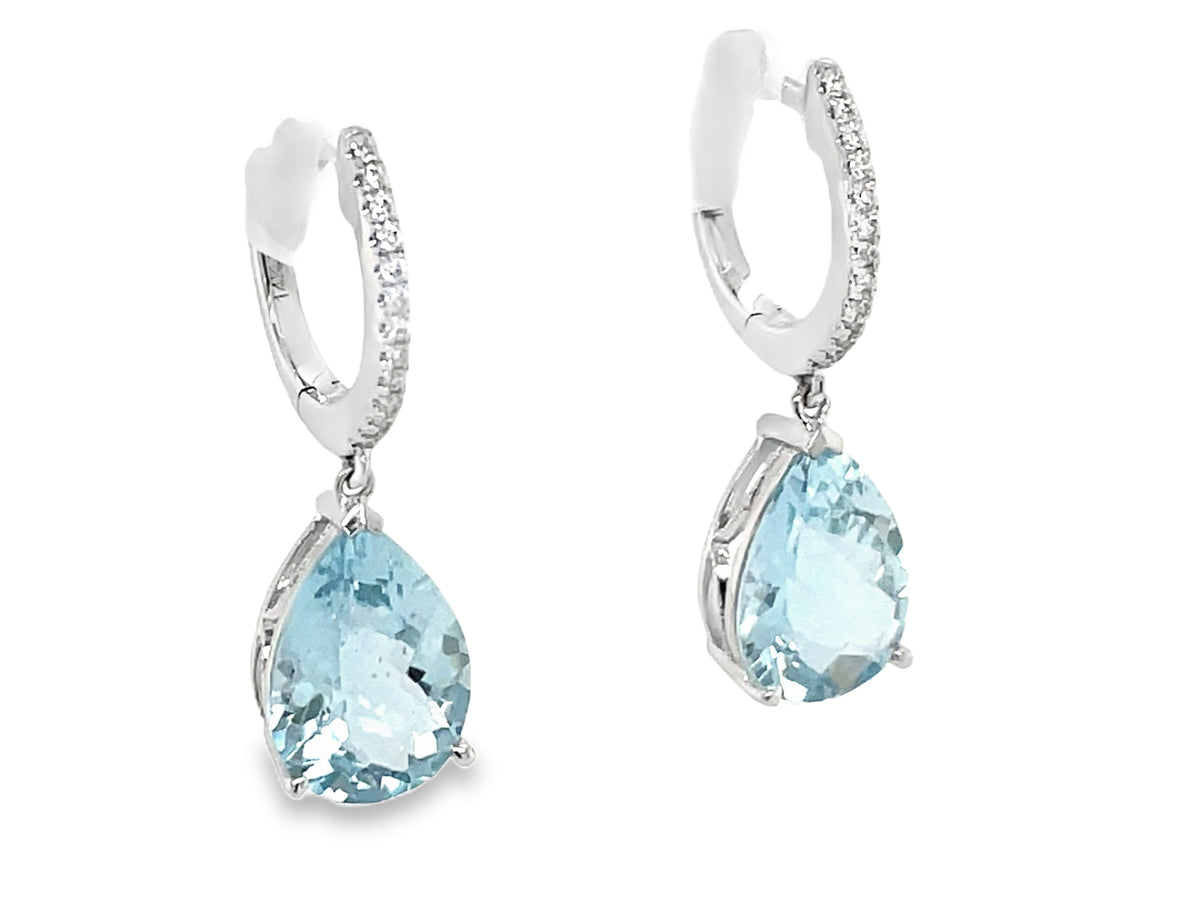 AQUA PEAR & DIAMOND HOOP DANGLE EARRING