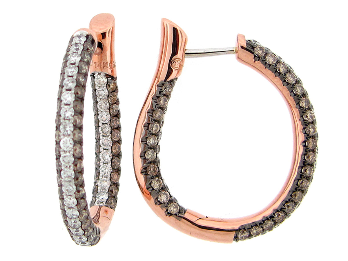 BROWN & WHITE DIAMOND EARRING, 14KR (N)