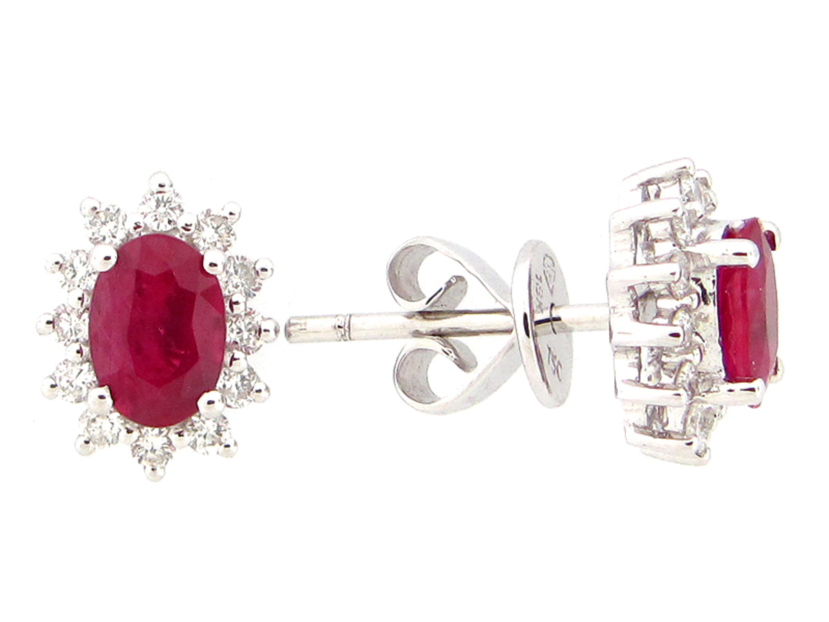 RUBY & DIAMOND EARRING, 18KW (H), C=1.12