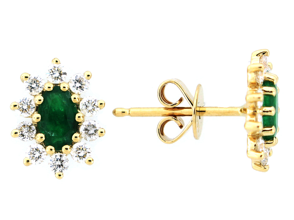 EMERALD & DIAMOND EARRING, 14KY (O)