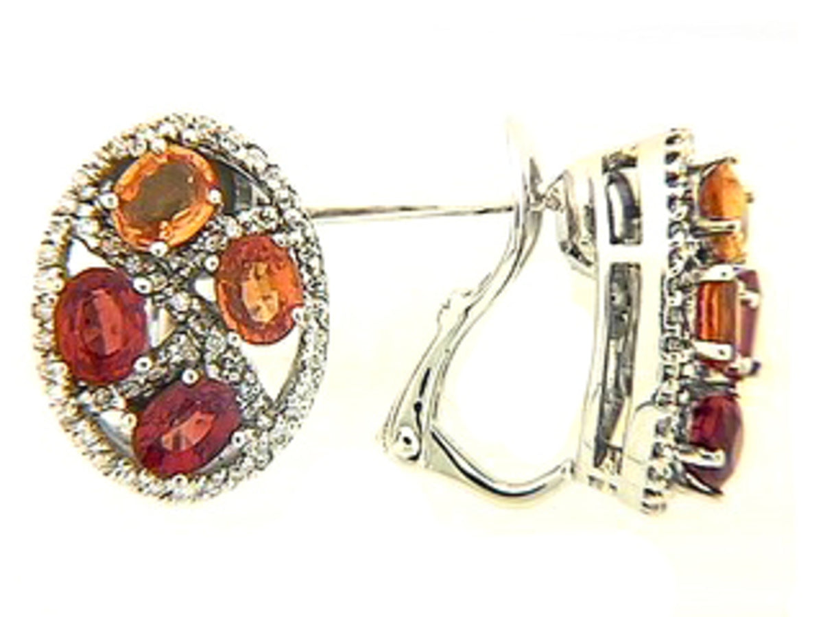 ORANGE SAPPHIRE & DIAMOND EARRING, 18KW (H/U)