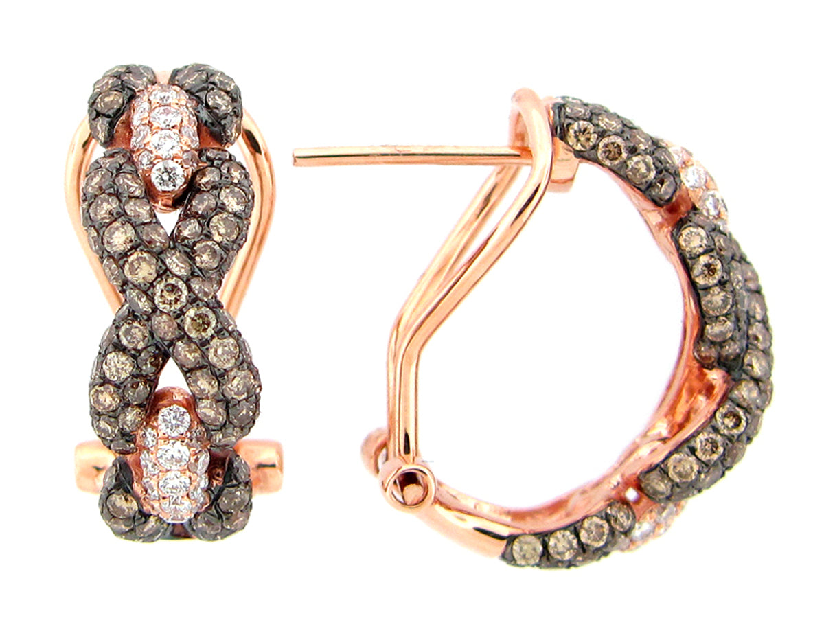 BROWN & WHITE DIAMOND EARRING, 14KR (N)