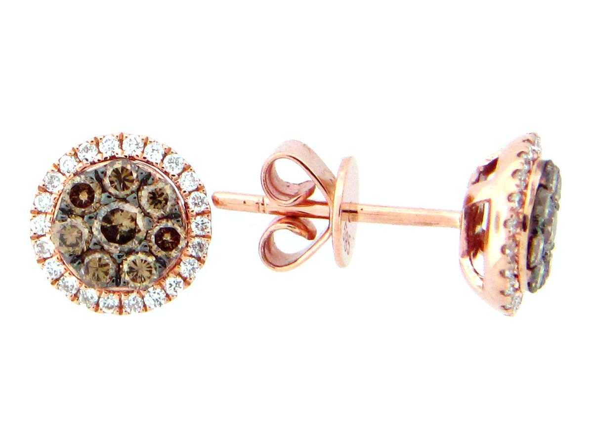 BROWN & WHITE DIAMOND EARRING, 14KR (N)