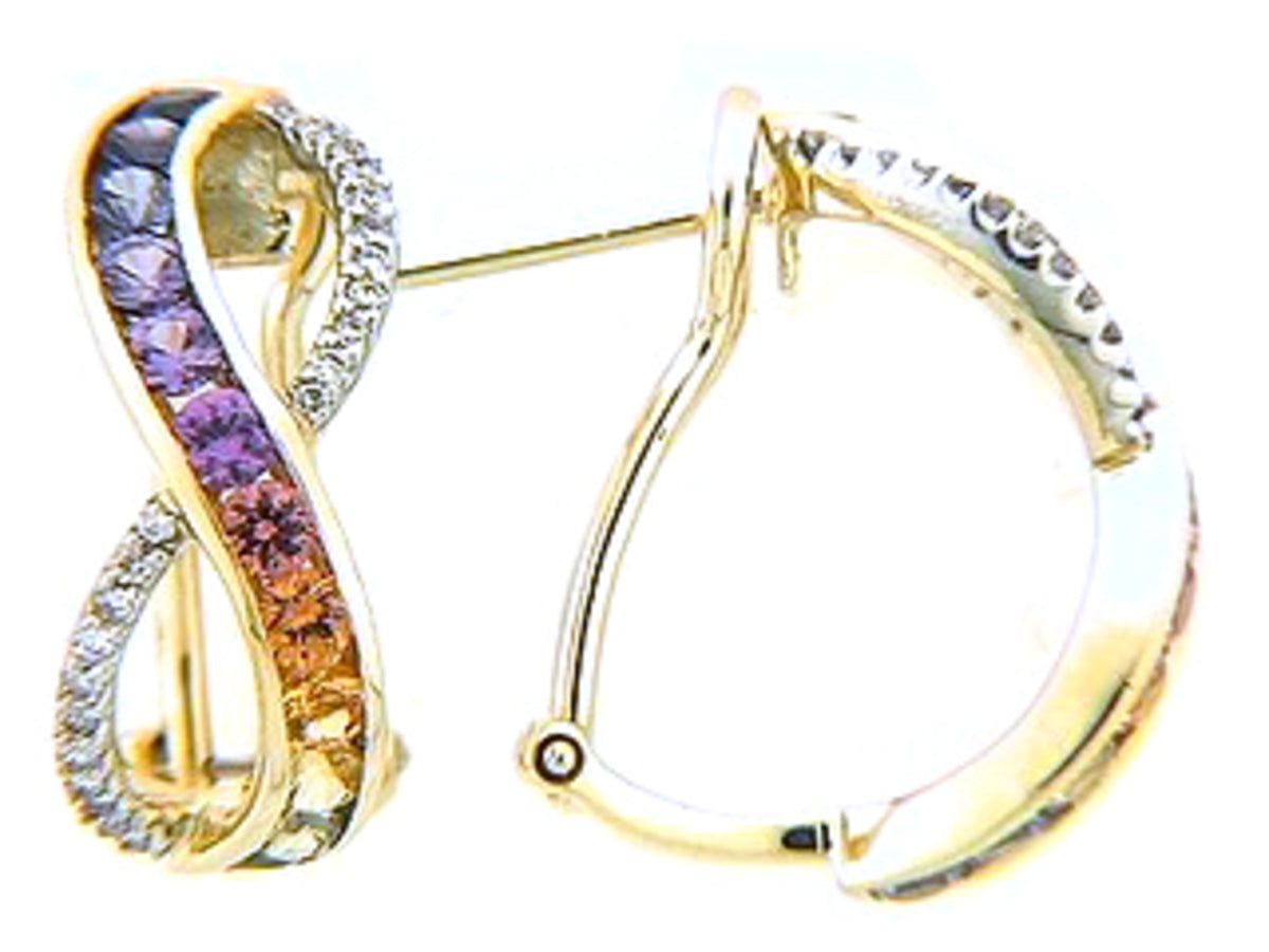 RAINBOW SAPPHIRE & DIAMOND EARRING, 14KY (H/U)