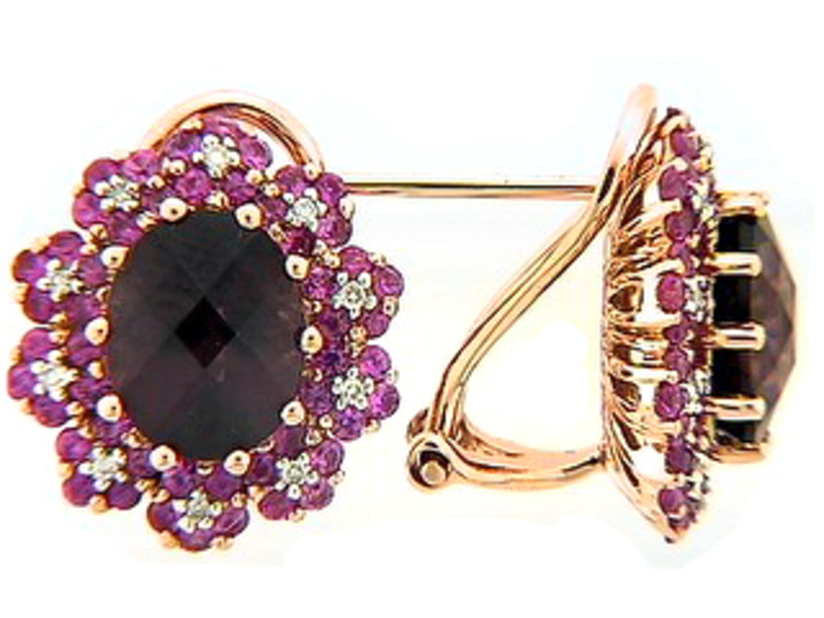CHB GARNET, PINK SAPPHIRE & DIAMOND EARRING, 18KR (N/H)