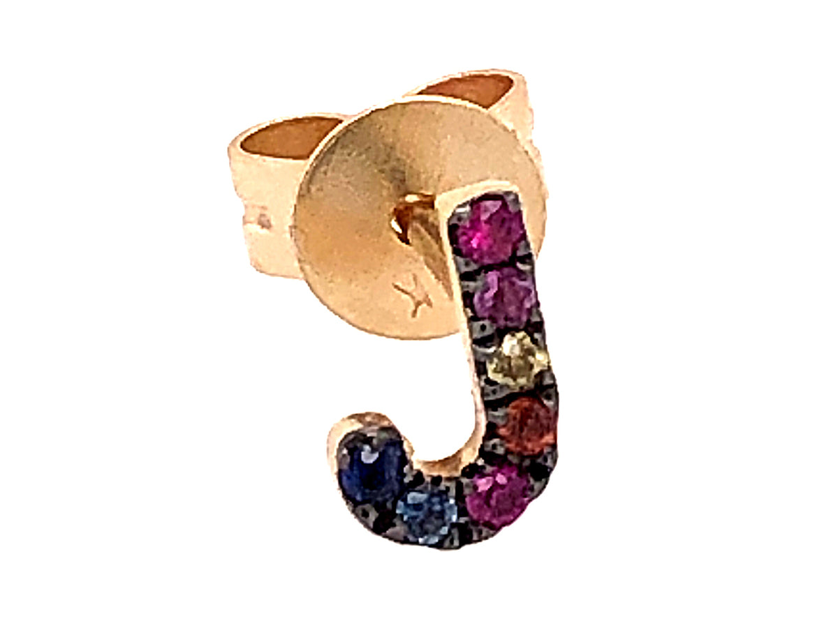 RAINBOW SAPPHIRE LETTER J SINGLE STUD EARRING, 14KY (H/U)
