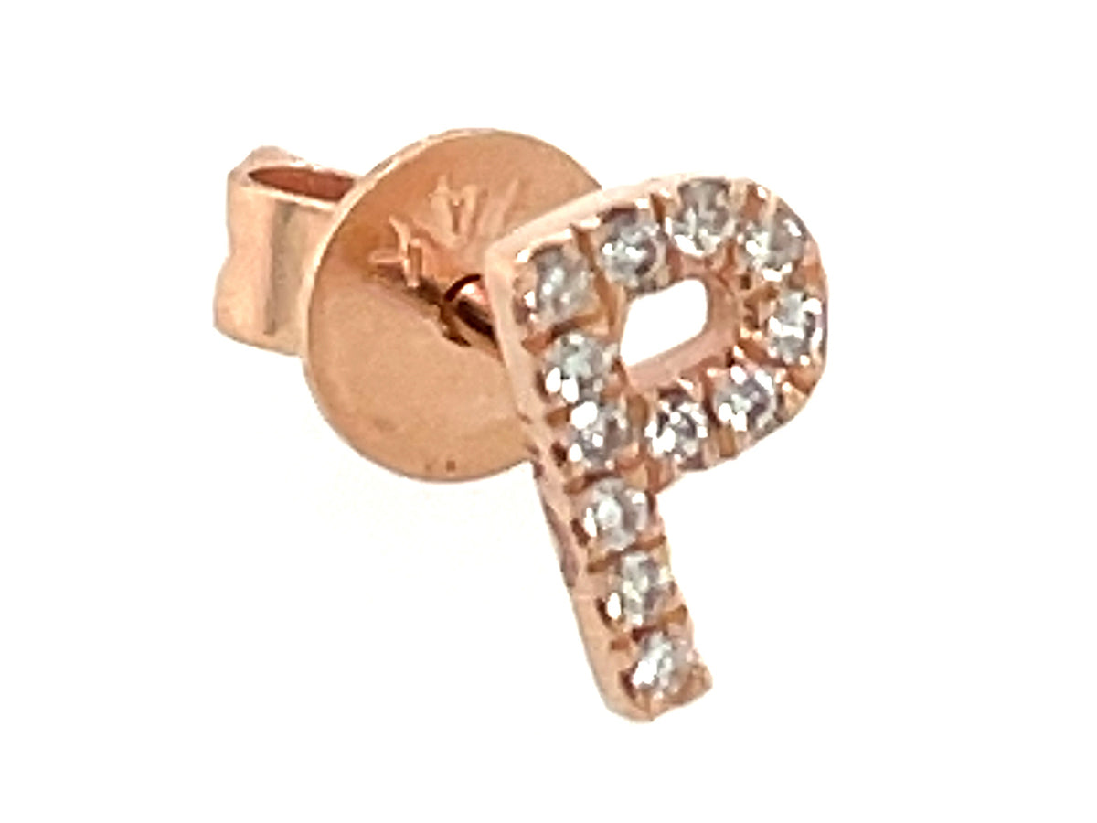 DIAMOND LETTER P SINGLE STUD EARRING, 14KR (N)