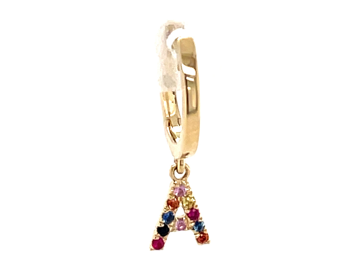 RAINBOW SAPPHIRE LETTER A SINGLE DANGLE EARRING