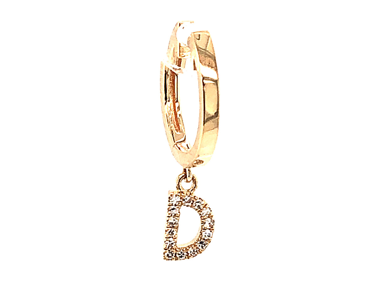 DIAMOND LETTER D SINGLE DANGLE EARRING, 14KY (N)