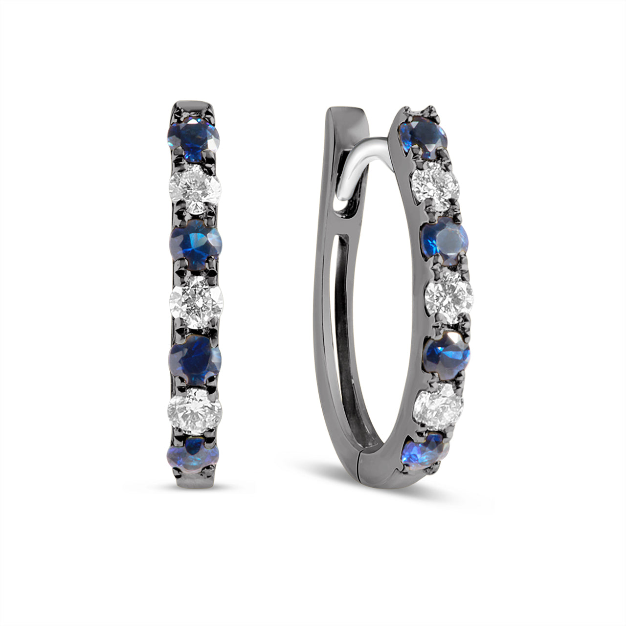 Sapphire & Diamond Alternating Oval Huggie Hoop Earring