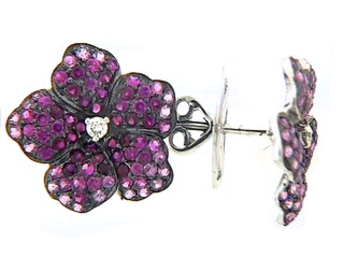 PINK SAPPHIRE & DIAMOND EARRING, 18KW (H), C=1.65