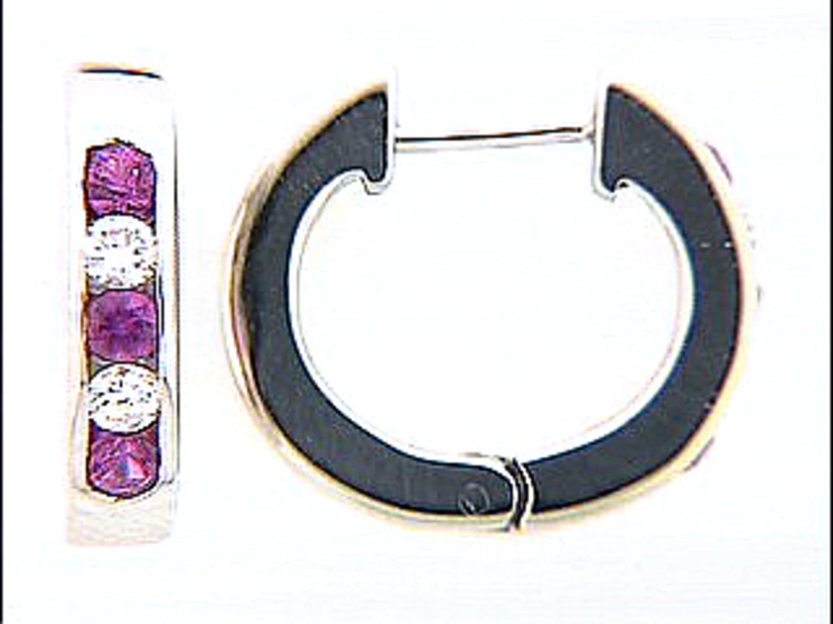 Pink Sapphire Diamond Earring, 14kw (H)